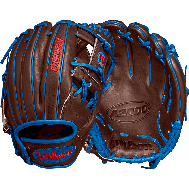 A2000 1787 DS7 Dansby Swanson Game Model Infield - 11.75" H-Web SP25, Wilson A2000 1787 DS7 Dansby Swanson Game Model Infield - 11.75" H-Web SP25 in Dark Brown/Royal Blue/Red front and back