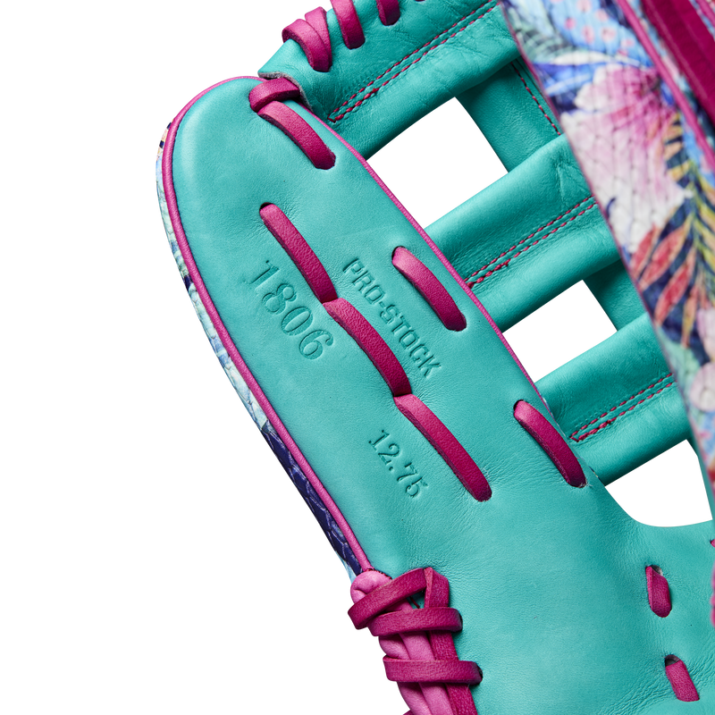 A2000 RA56 Randy Arozarena Game Model Outfield - 12.75" Aso Web SP25, Wilson A2000 RA56 Randy Arozarena Game Model Outfield - 12.75" Aso Web SP25 in Floral SS/Teal/Pink stitching