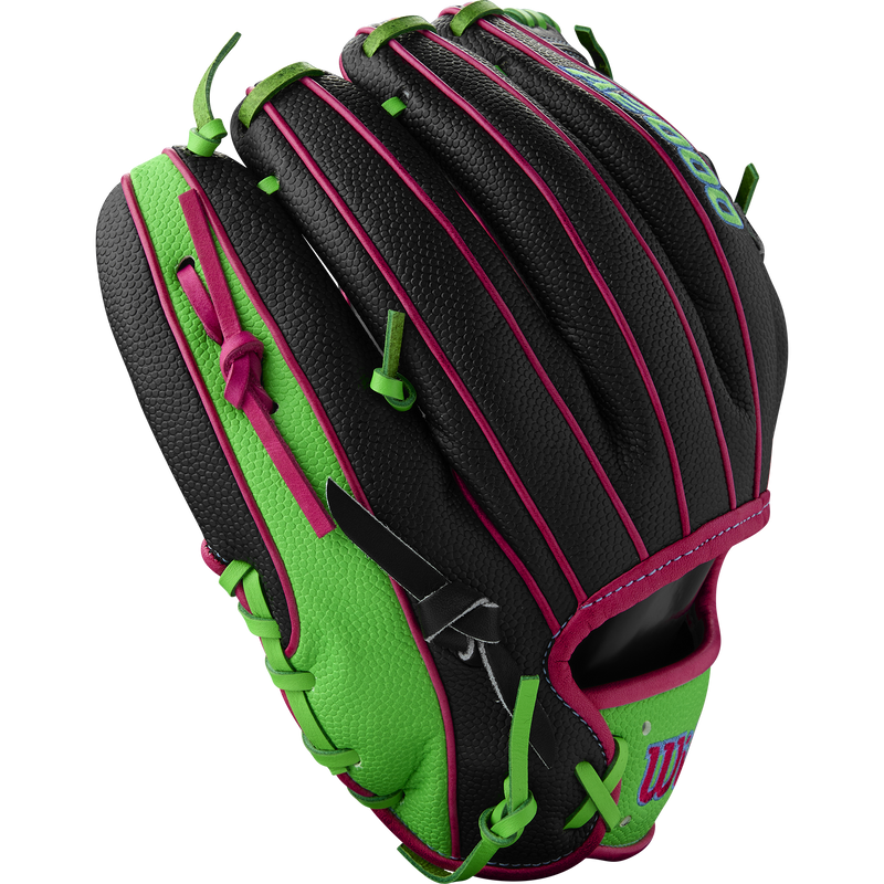 A2000 1786SS Infield - 11.5" H-Web, Wilson A2000 1786SS Infield - 11.5" H-Web in Black/Neon Green/Flamingo Pink outside finger