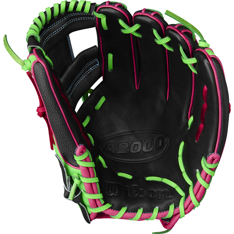 A2000 1786SS Infield - 11.5" H-Web, Wilson A2000 1786SS Infield - 11.5" H-Web in Black/Neon Green/Flamingo Pink palm