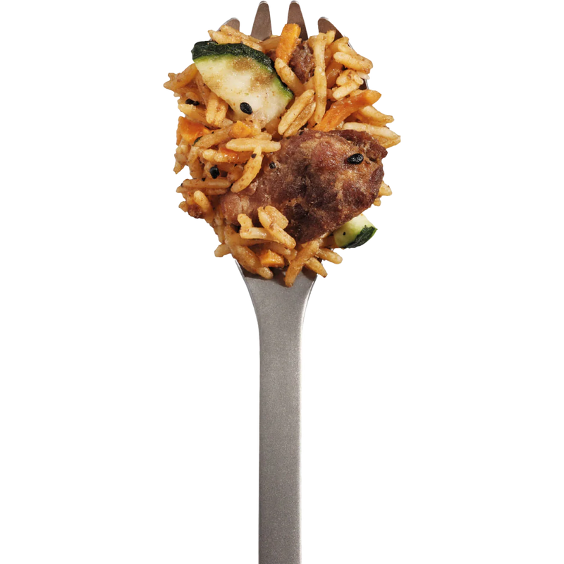 Korean Inspired Beef, Mountain House Korean Inspired Beef on fork