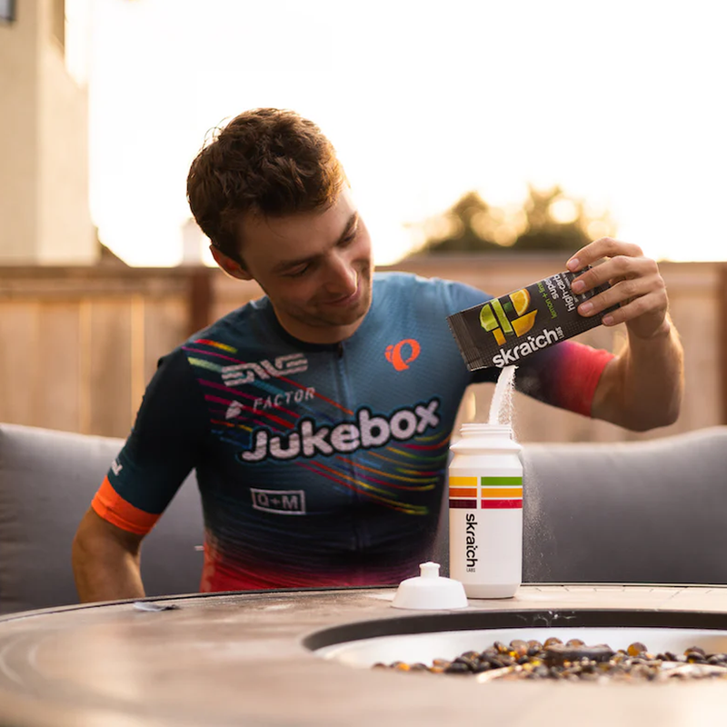 Super High-Carb Drink Mix, Skratch Labs Super High-Carb Sport Drink Mix in hand