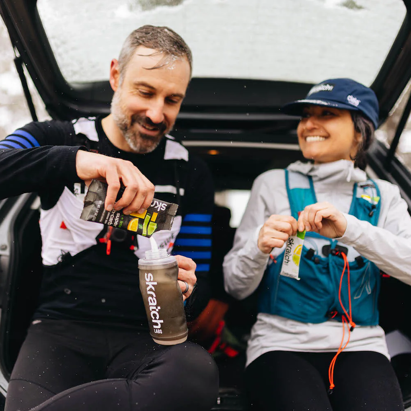 Super High-Carb Drink Mix, Skratch Labs Super High-Carb Sport Drink Mix in hand