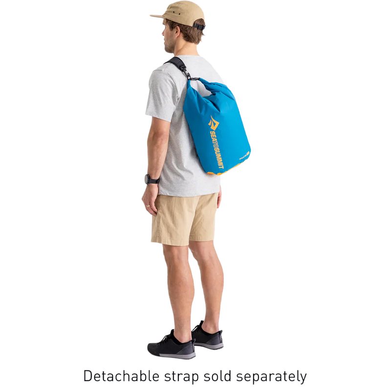 Evac Lightweight Dry Bag 8L, Sea to Summit Evac Lightweight Dry Bag clipped on strap and slung over shoulder 