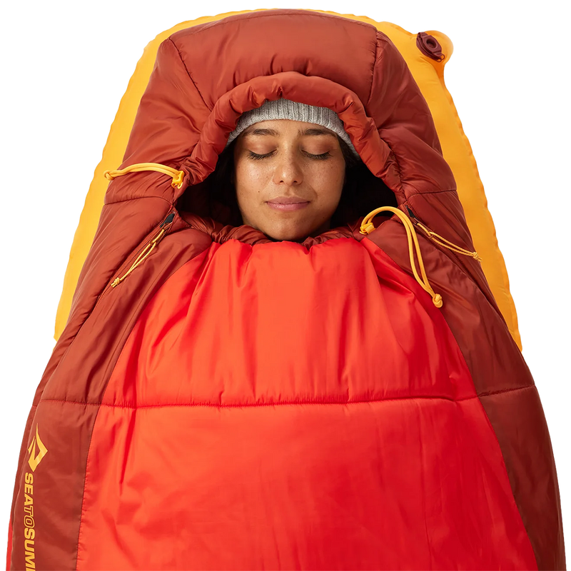 Women's Hamelin 15F Regular, Sea to Summit Women's Hamelin 15F in Spicy Orange hood with model