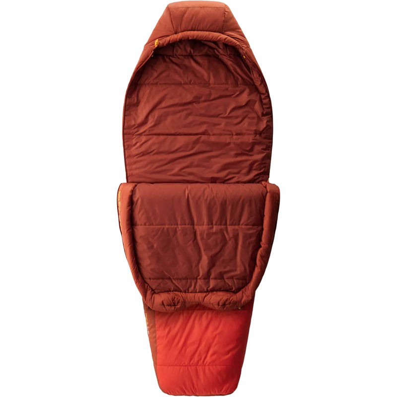 Women's Hamelin 15F Regular, Sea to Summit Women's Hamelin 15F in Spicy Orange unzipped and folded down