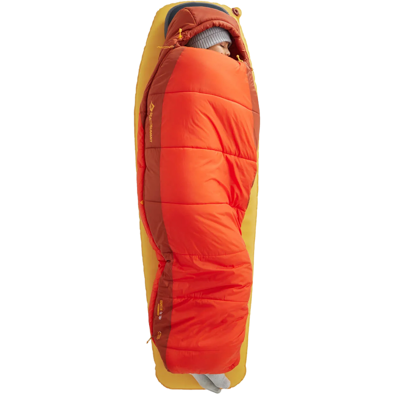 Women's Hamelin 15F Regular, Sea to Summit Women's Hamelin 15F in Spicy Orange with model zipped up