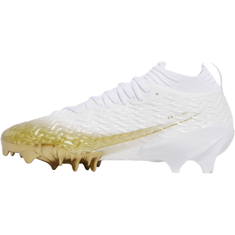 Men's Spotlight Pro Football Cleats, Under Armour Men's Spotlight Pro Football Cleats in 109-White/Metallic Gold left profile