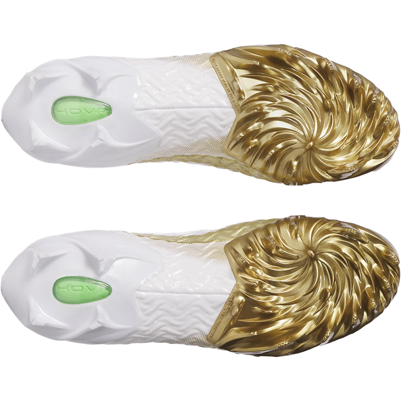 Men's Spotlight Pro Football Cleats, Under Armour Men's Spotlight Pro Football Cleats in 109-White/Metallic Gold pair bottom