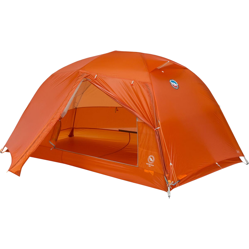 Copper Spur UL2, Big Agnes Copper Spur UL2 in Tangelo with rainfly door open and unzipped