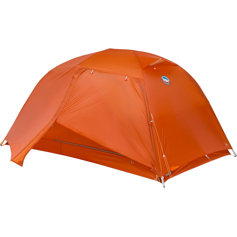 Copper Spur UL2, Big Agnes Copper Spur UL2 in Tangelo with rainfly door partially unzipped