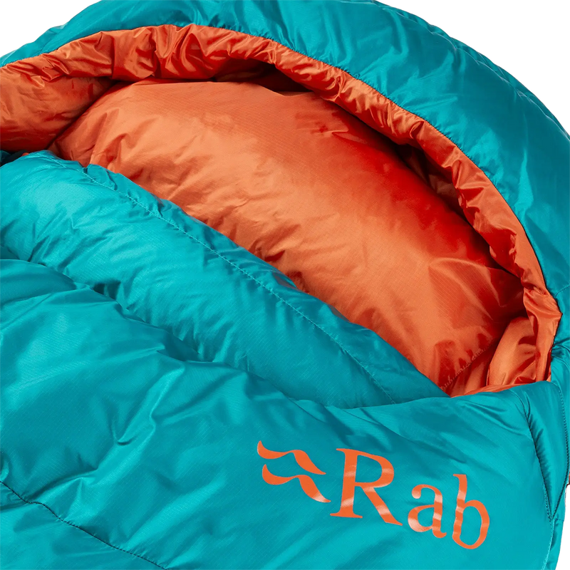 Women's Ascent 500 Reg 23, Rab Women's Ascent 500 Reg 23 in Marina Blue hood