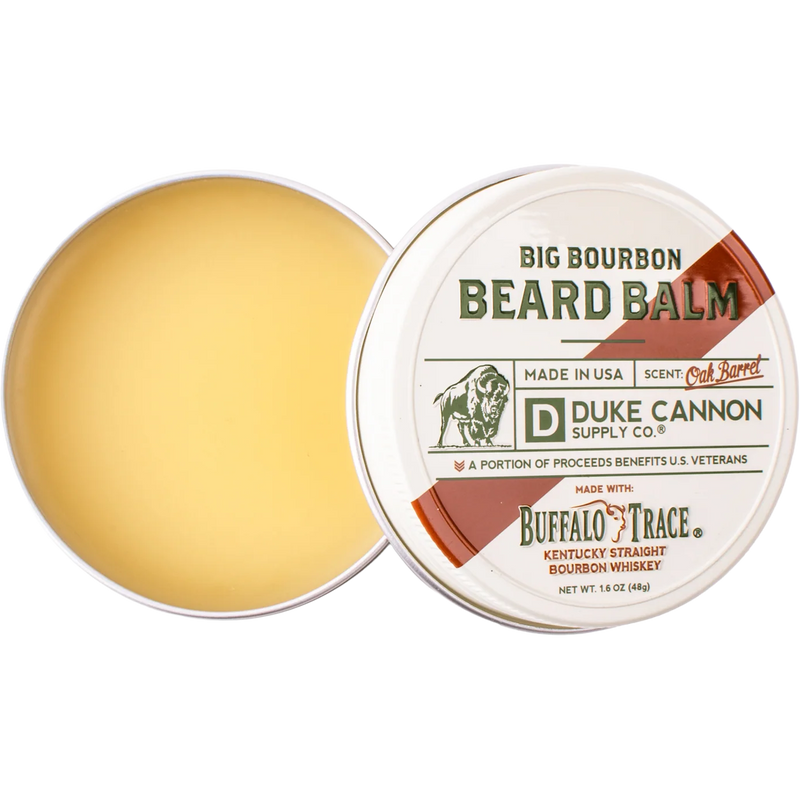 Buffalo Trace Bourbon Beard Balm, Duke Cannon Buffalo Trace Bourbon Beard Balm open