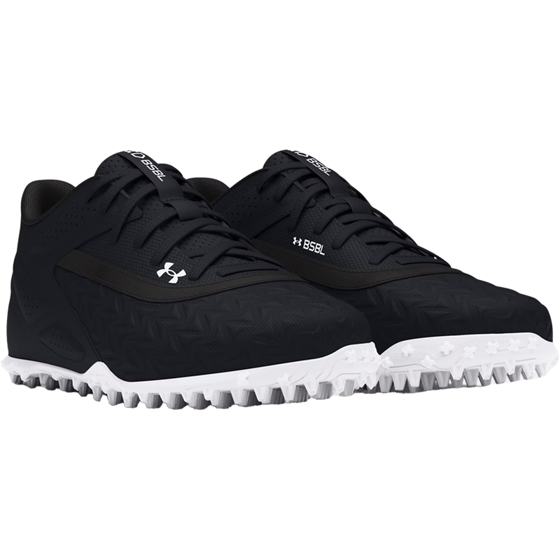 Youth Yard Turf 3.0 Baseball Cleats, Under Armour Youth Yard Turf 3.0 Baseball Cleats in Black/White pair right front