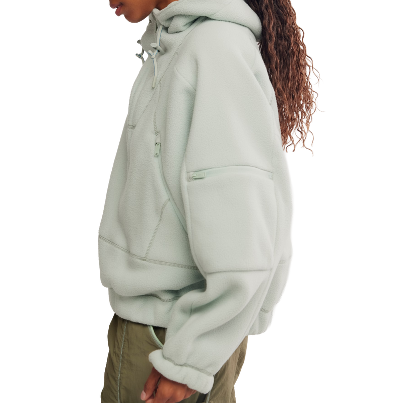 Women's Wild and Free Fleece Pullover, Free People Women's FPM Wild and Free Fleece Pullover in 3338-Green Tea left