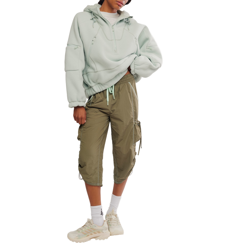 Women's Wild and Free Fleece Pullover, Free People Women's FPM Wild and Free Fleece Pullover in 3338-Green Tea front full length