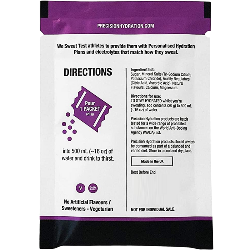 Precision Hydration Powder, Precision Fuel and Hydration Precision Hydration Powder back of single packet