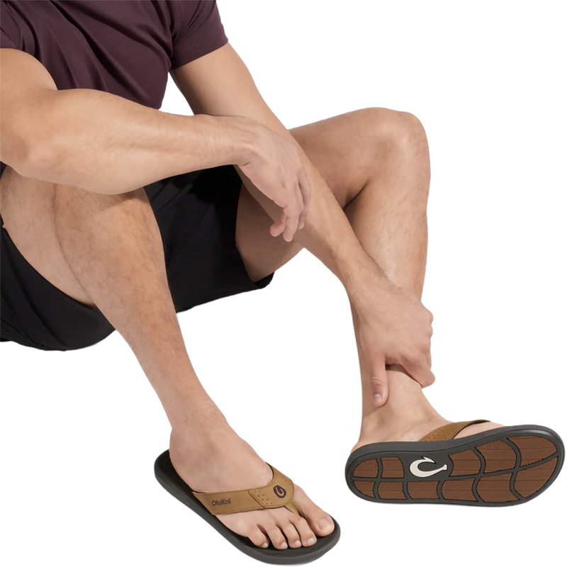 Men's Pili, Olukai Men's Pili in 3448-Tan/Dark Java on model sitting