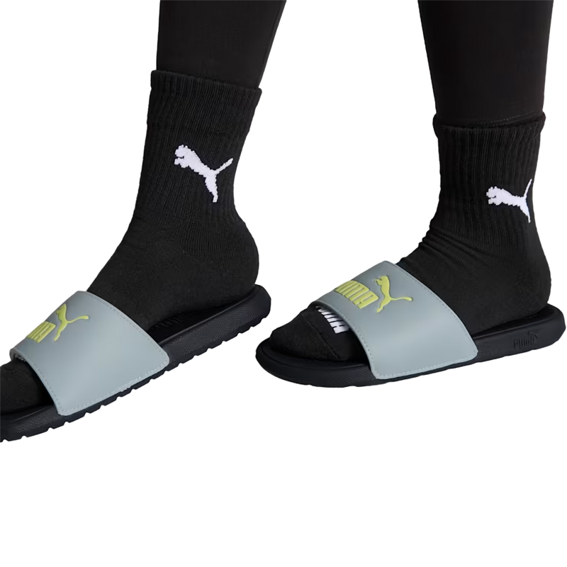 Youth Cool Cat 2.0, Puma Youth Cool Cat 2.0 in 26-Cool Mid Gray/Lime Sheen/Puma Black on model