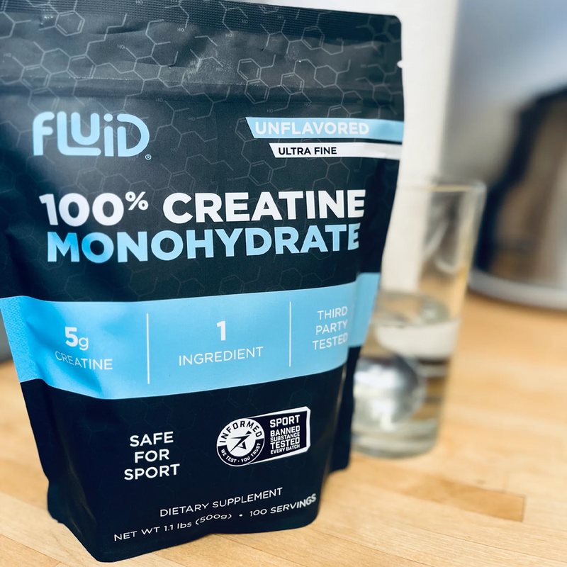 100% Creatine Monohydrate (100 Servings), Fluid 100% Creatine Monohydrate (100 Servings) unflavored front of package