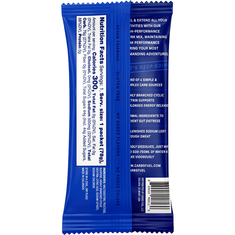 Original 75g Sport Drink Mix (Single Serving), Carbs Fuel Original  75g Sport Drink Mix (Single Serving) back of package