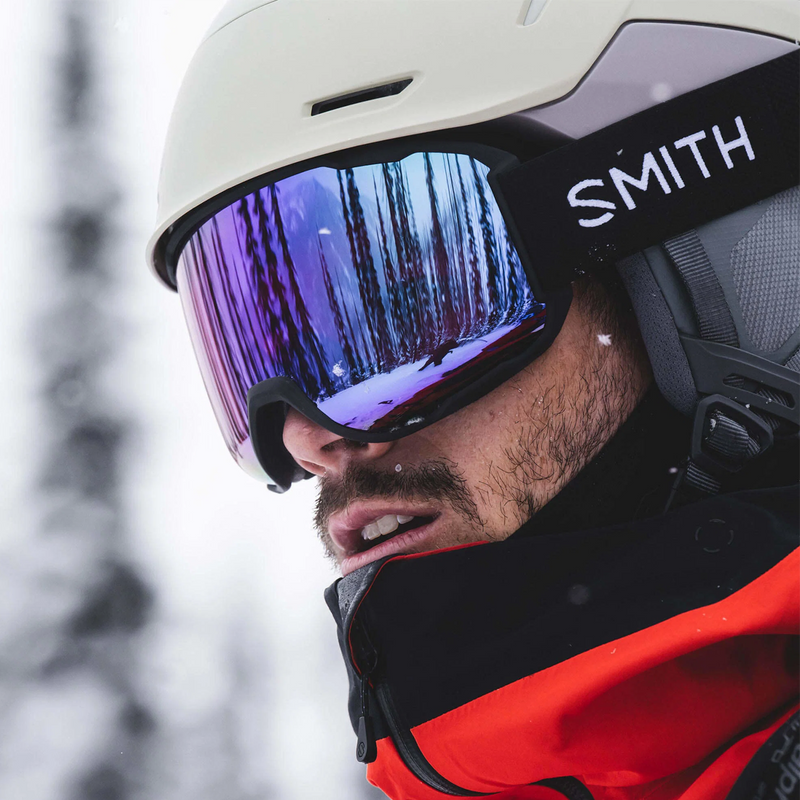 Smith Sport Optics Preview Pro Photochromic Low Bridge Fit on Rider profile close up in snow