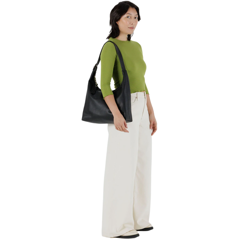 Recycled Leather Shoulder Bag, BAGGU Recycled Leather Shoulder Bag on model shoulder
