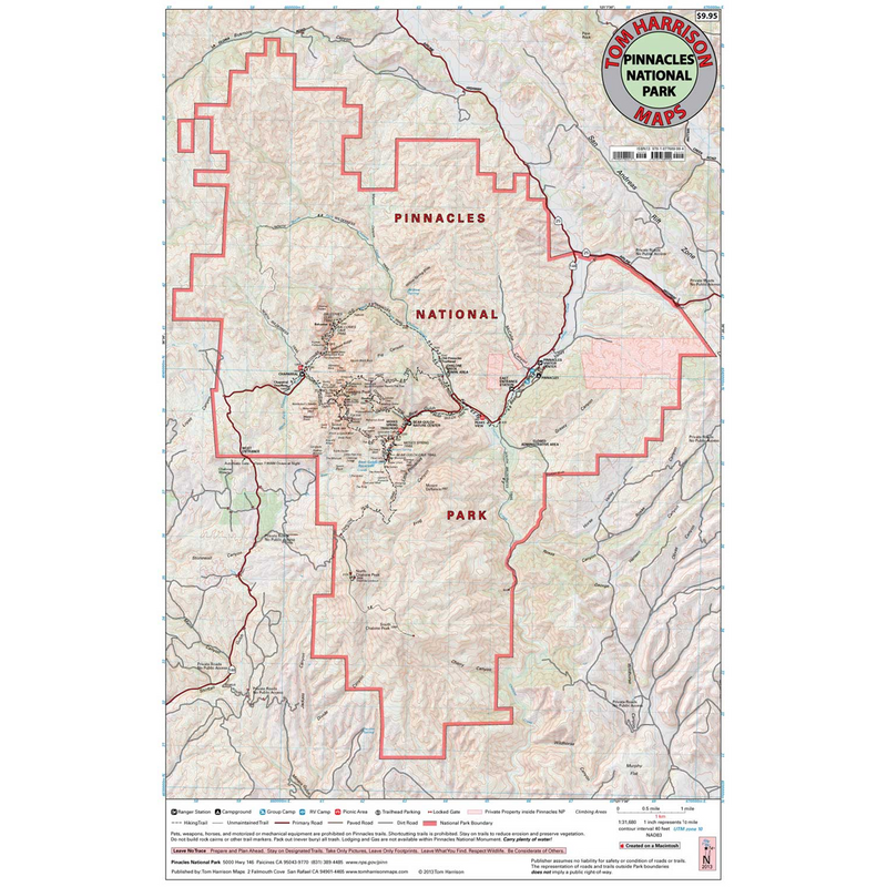 Pinnacles Natonal Park, Tom Harrison Maps Pinnacles Natonal Park detail