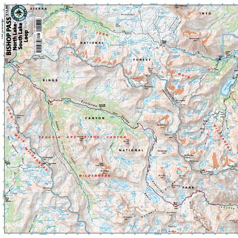 Bishop Pass, Tom Harrison Maps Bishop Pass detail western half
