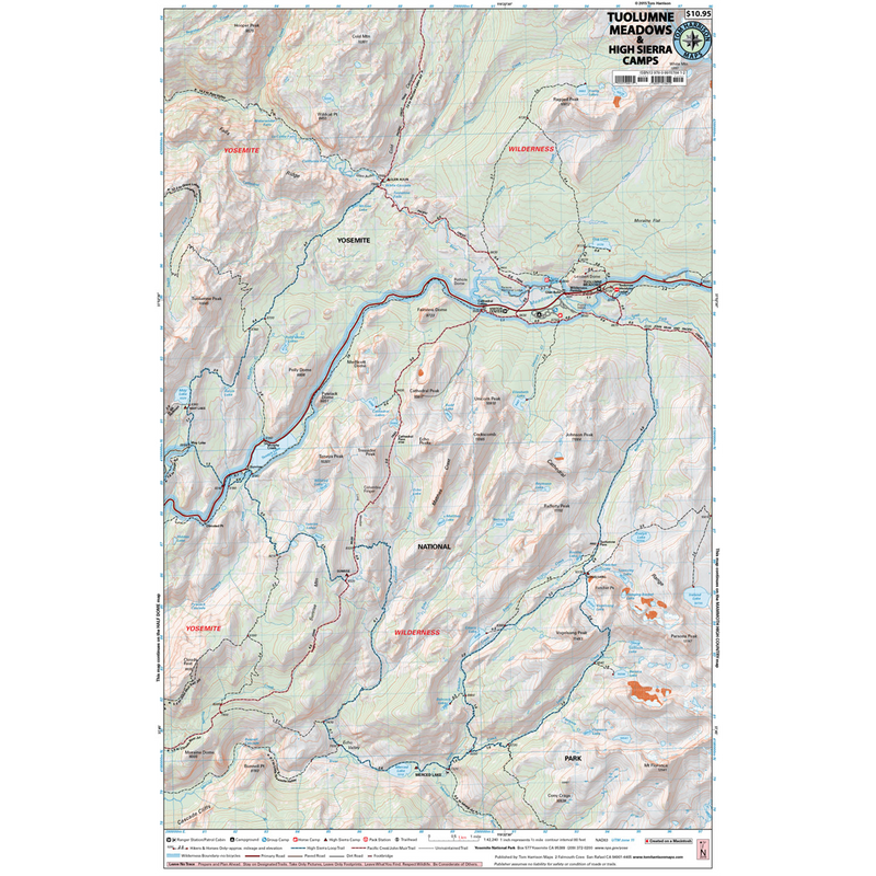 Tuolumne Meadows, Tom Harrison Maps Tuolumne Meadows detail