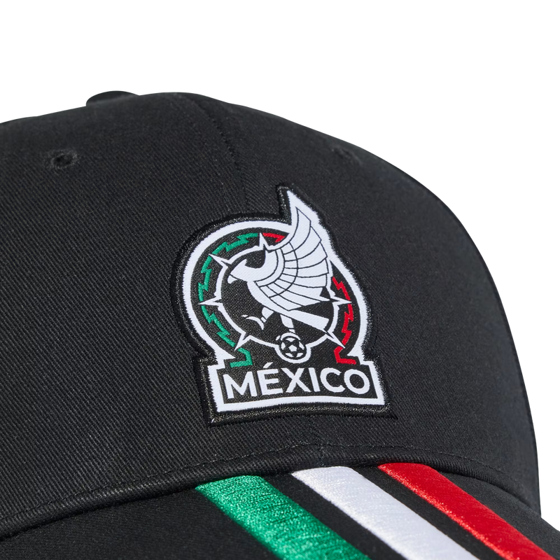 Mexico FMF BaseBall Cap 3 Stripe, Adidas Mexico FMF BaseBall Cap 3 Stripe in Black/Multicolor front graphic