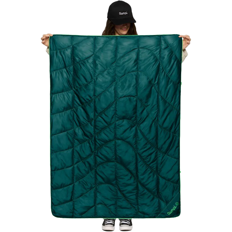 The Travel Puffy Blanket, Rumpl The Travel Puffy Blanket in Sea Moss with model