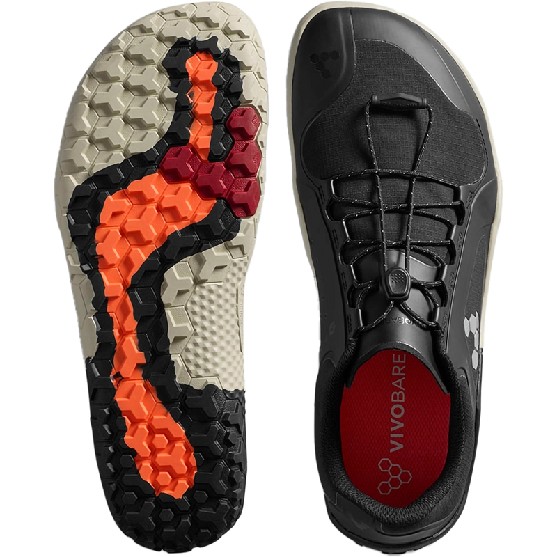 Men's Primus Trail 3 All Weather FG, VivoBareFoot Men's Primus Trail 3 All Weather FG in Obsidian pair top and bottom