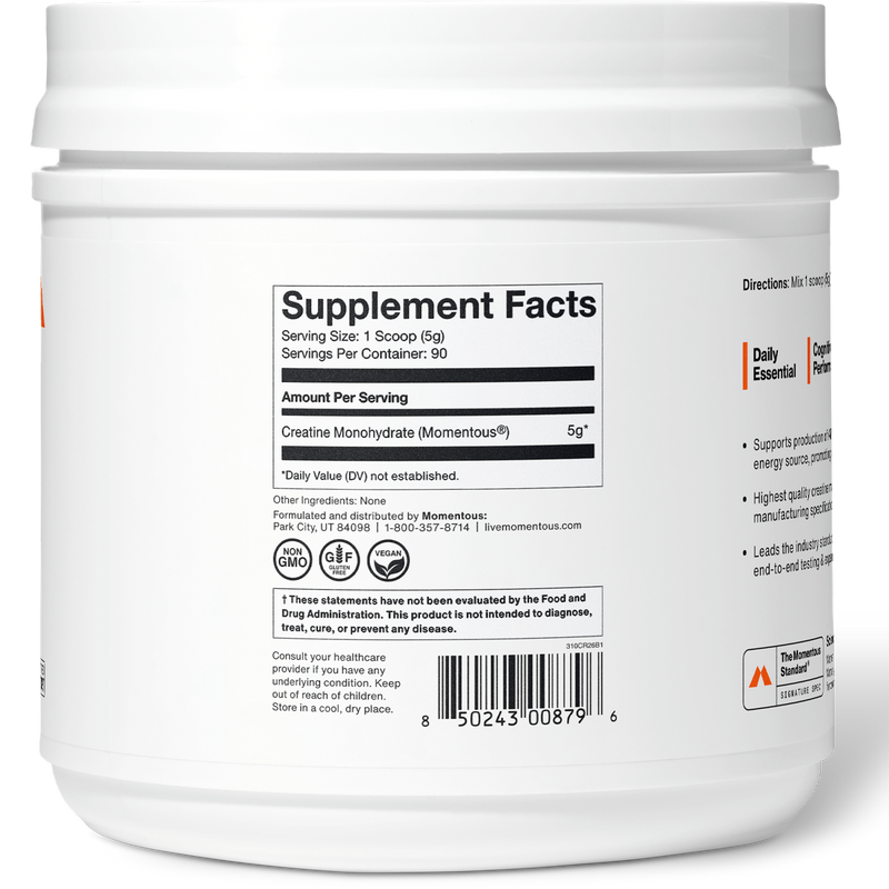 Creatine (90 Servings), Momentous Creatine (90 Servings) nutrition details on tub