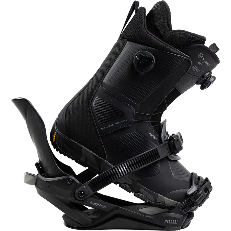 Jones Snowboards Mercury FASE Demo Snowboard Bindings, Jones Snowboards Mercury Fase in Eclipse Black with boot