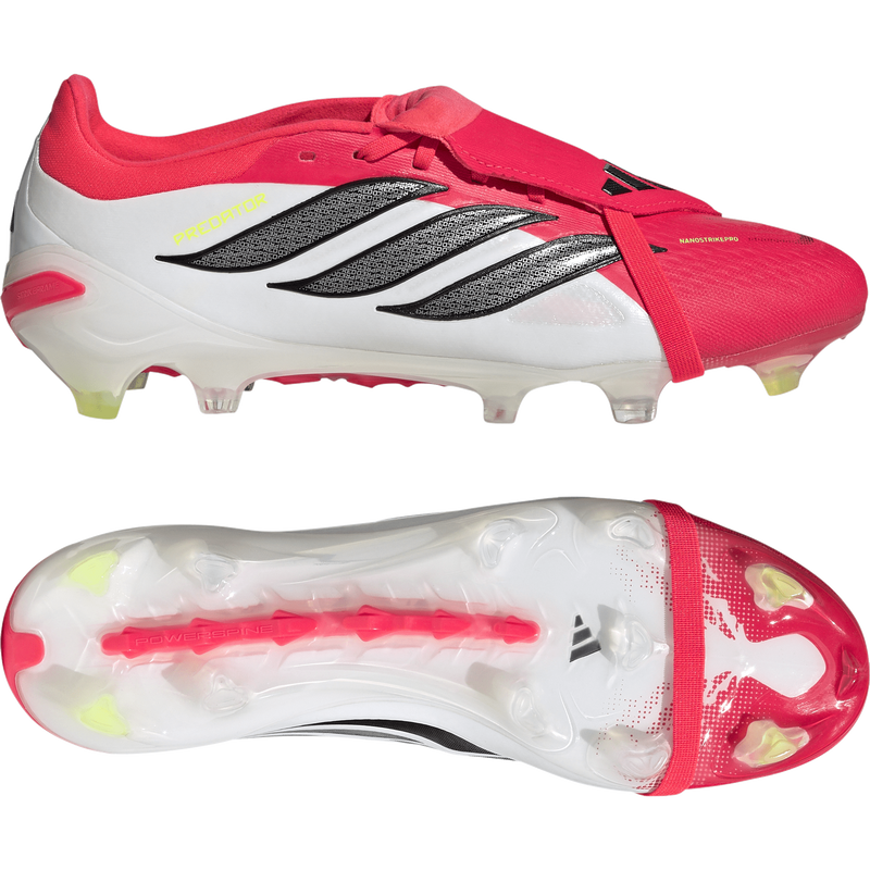 Predator Pro Fold-Over Tongue FG, Adidas Predator Pro Fold-Over Tongue FG in Lucid Red/Core Black/Ftwr White pair right profile and bottom