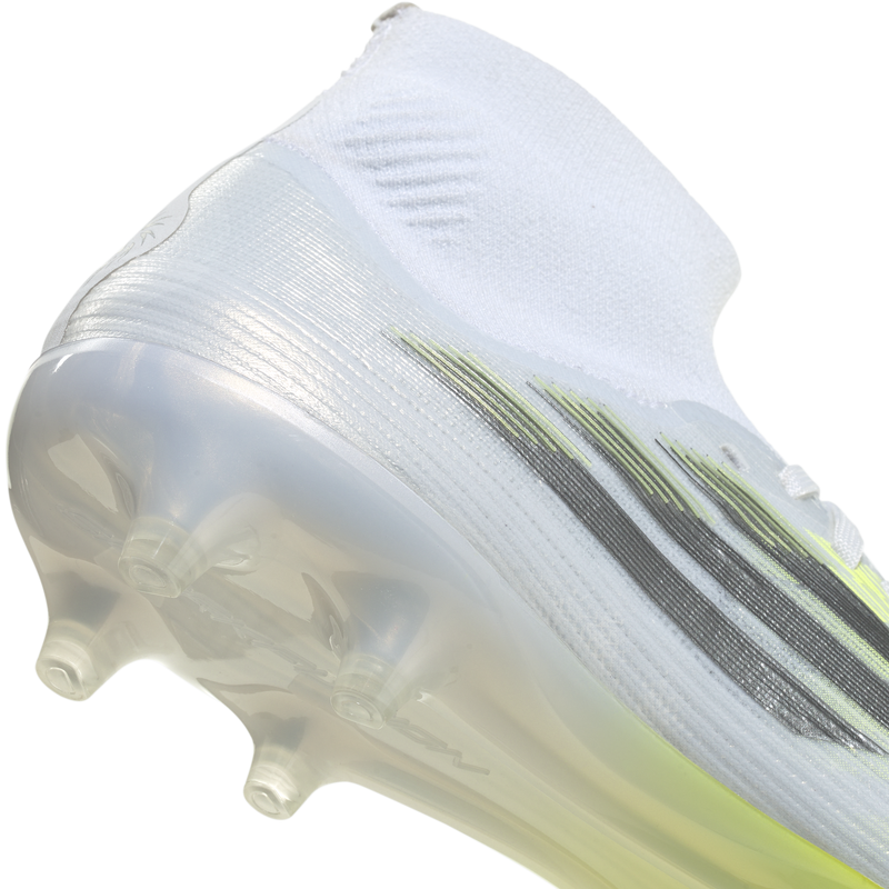 Women's F50 Sparkfusion Pro FG/AG, Adidas Women's F50 Sparkfusion Pro FG/AG in White/Iron Metallic/Hi-Res Yellow heel