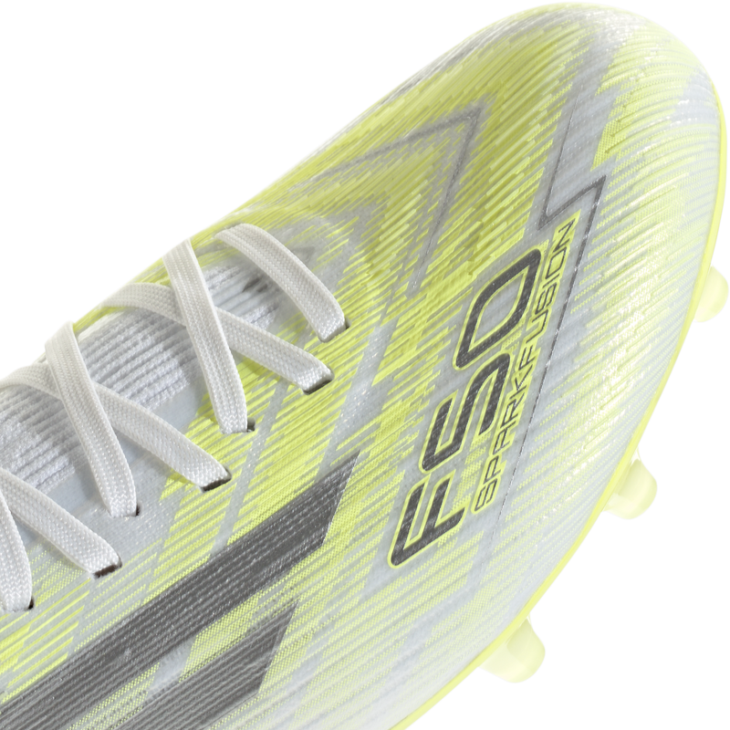 Women's F50 Sparkfusion Pro FG/AG, Adidas Women's F50 Sparkfusion Pro FG/AG in White/Iron Metallic/Hi-Res Yellow toe