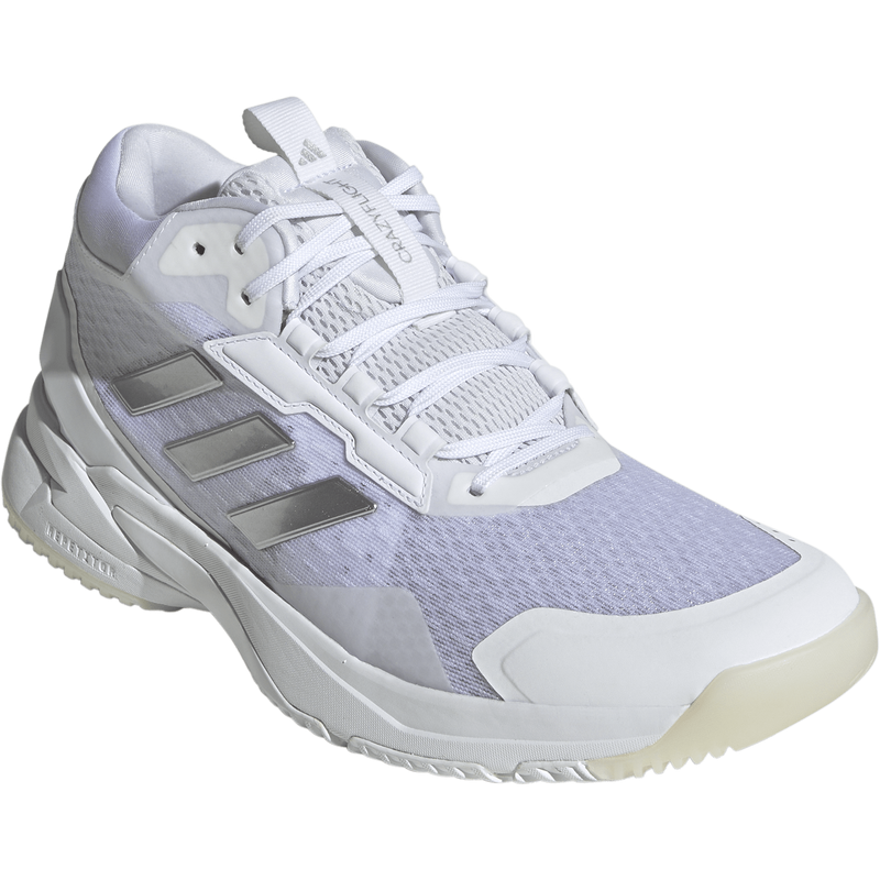 Women's Crazyflight 6 Mid, Adidas Women's Crazyflight 6 Mid in White/Silver Metallic/Core Black right front
