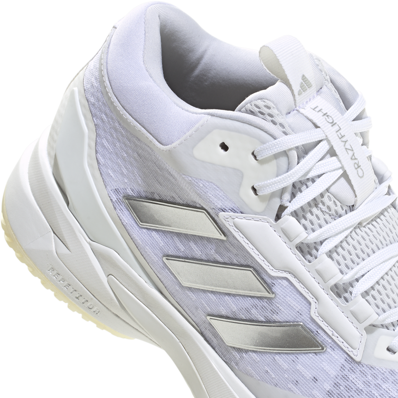 Women's Crazyflight 6 Mid, Adidas Women's Crazyflight 6 Mid in White/Silver Metallic/Core Black heel