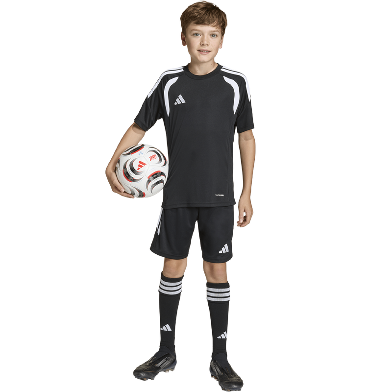 Youth Tiro Jersey, Adidas Youth Tiro Jersey front model with soccer ball