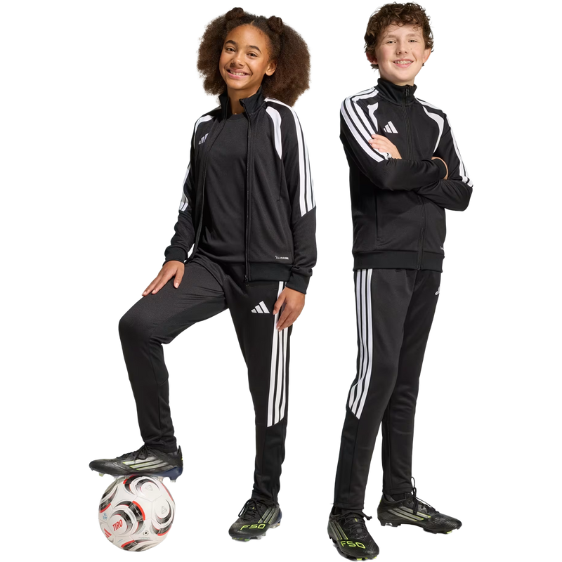 Youth Tiro 26 Track Pant, Youth Tiro 26 Track Pant in Black White side by side full body view on models