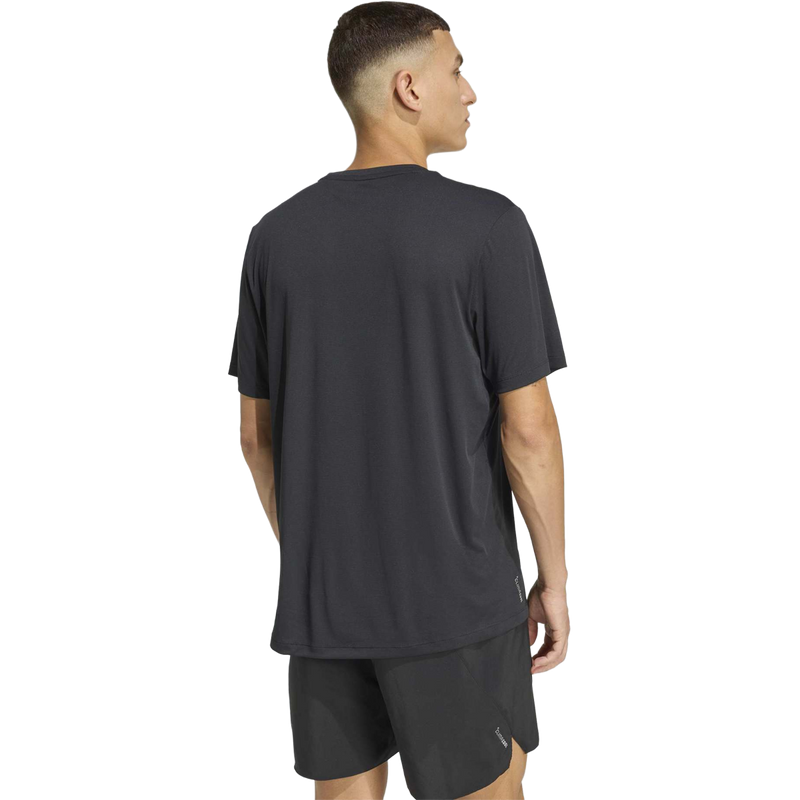 Men's Run Essentials Tee, Adidas Men's Run Essentials Tee in Black back view on model