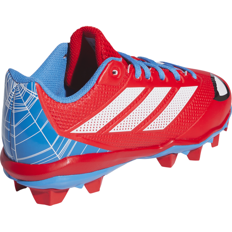 Youth Adizero Impact 2.0 MD Spider-Man, Adidas Youth Adizero Impact 2.0 MD Spider-Man in Red/White/Blue right outside rear