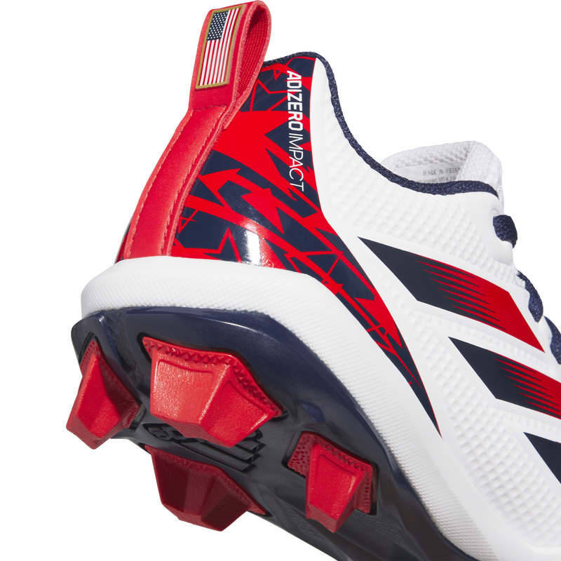 Youth Adizero Impact MD USA, Adidas Youth Adizero Impact MD USA in White/Blue/Red heel