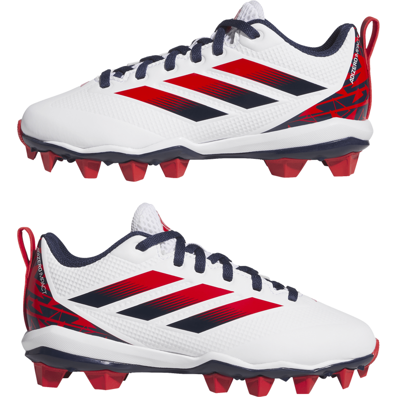 Youth Adizero Impact MD USA, Adidas Youth Adizero Impact MD USA in White/Blue/Red pair outside profiles