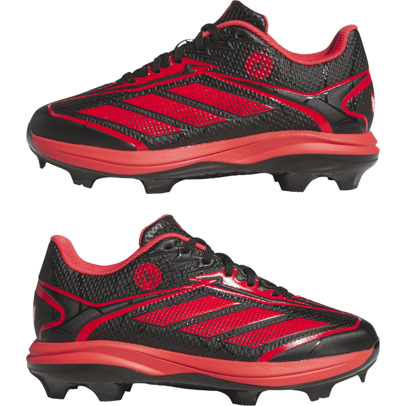 Youth Adizero Electric 2.0 TPU Miles Morales, Adidas Youth Adizero Electric 2.0 TPU Miles Morales in Black/Red right profile pair outside profile left and right