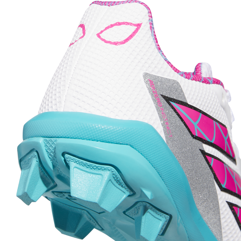 Youth Adizero Instinct 2.0 MD Gwen, Adidas Youth Adizero Instinct 2.0 MD Gwen in White/Pink/Turqoise heel