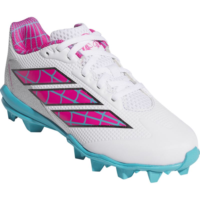 Youth Adizero Instinct 2.0 MD Gwen, Adidas Youth Adizero Instinct 2.0 MD Gwen in White/Pink/Turqoise front right