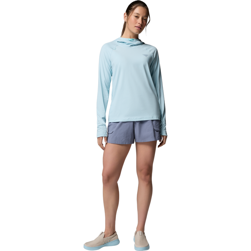 Women's Wild Cast Sun Hoodie, Columbia Women's Wild Cast Sun Hoodie in 482 Marine Light front full length